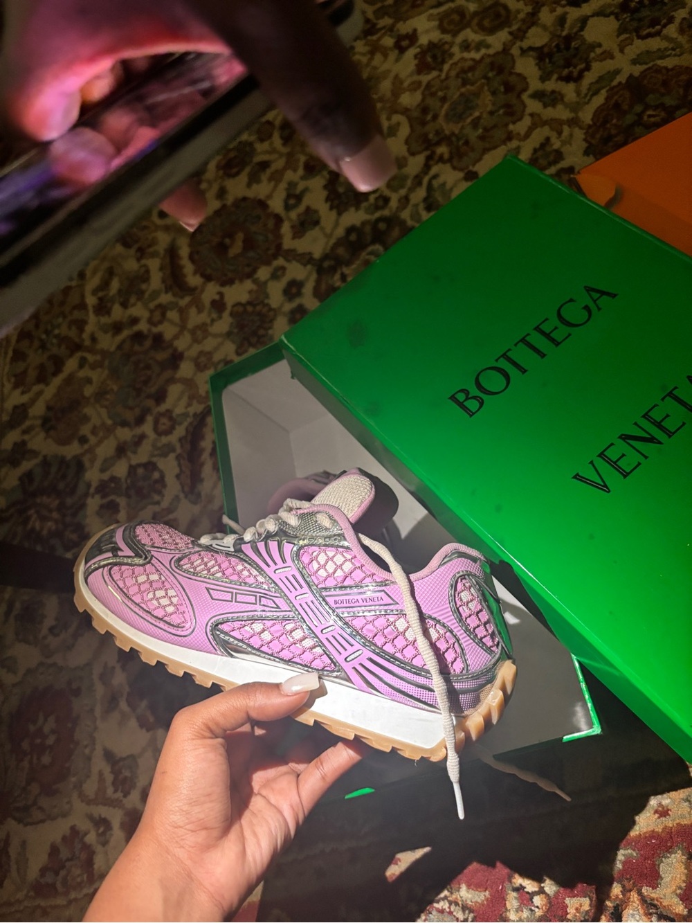 Bottega Veneta Pink Mesh Trail Runner Sneaker